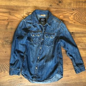 Zara denim snap button up size 7 amazing detail EUC